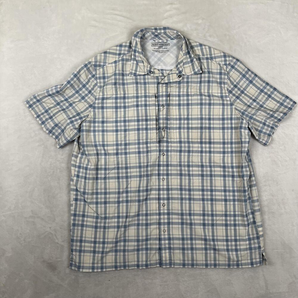 5.11 Tactical Series Shirt Mens Large Blue Plaid Short Sleeve Snap Front Outdoor